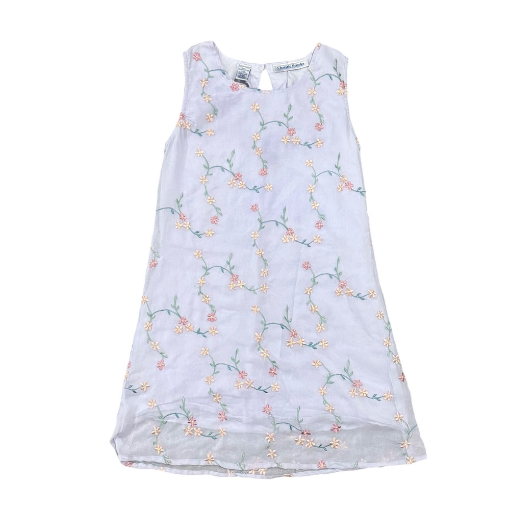 VTG 90s Christie Brooks Girls Lavender Floral Embroidered Sleeveless Dress Sz 14